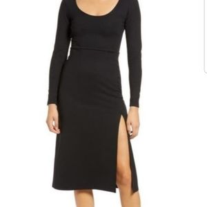 Leith Black Long Sleeve Side Slit Midi Dress Women's Size Extra Small XS NWT